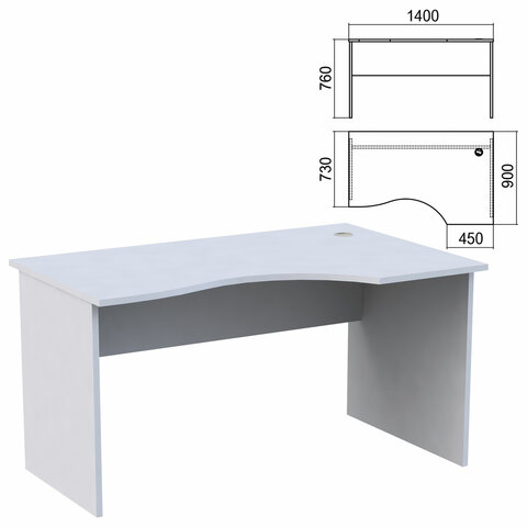 Стол эргономичный "Арго", 1400х900х760 мм, правый, серый (КОМПЛЕКТ)