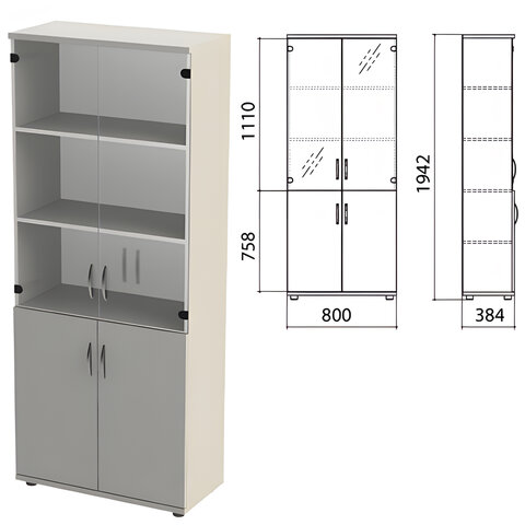 Шкаф закрытый со стеклом "Этюд", 800х384х1942 мм, цвет серый (КОМПЛЕКТ)