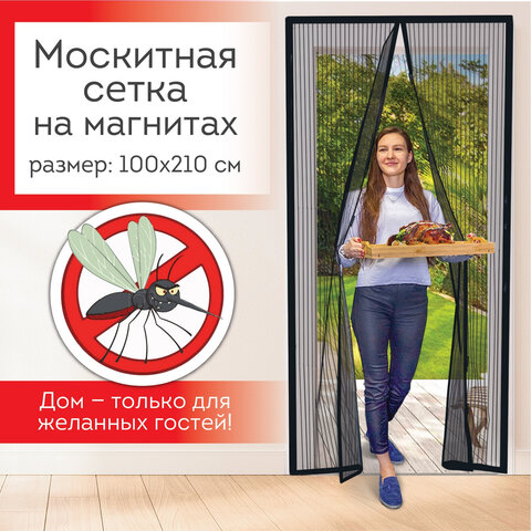 Москитная сетка дверная на магнитах 100х210 см, антимоскитная, черная, DASWERK, 607985