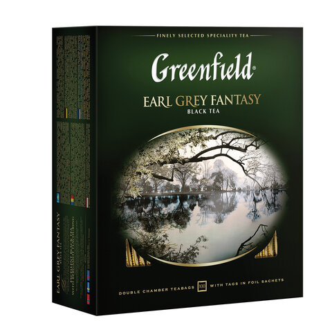 Чай GREENFIELD (Гринфилд) "Earl Grey Fantasy", черный с бергамотом, 100 пакетиков в конвертах по 2 г, 0584-09