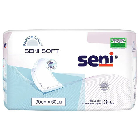 Пеленки 60х90 см, SENI SOFT, КОМПЛЕКТ 30 шт., впитывающие, одноразовые, SE-091-SO30-J03